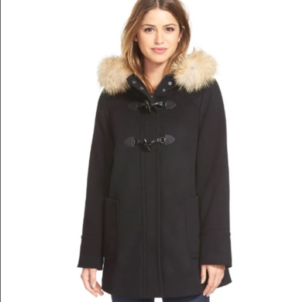 SACHI Lambswool Blend Duffle Coat w/ real fur NWOT